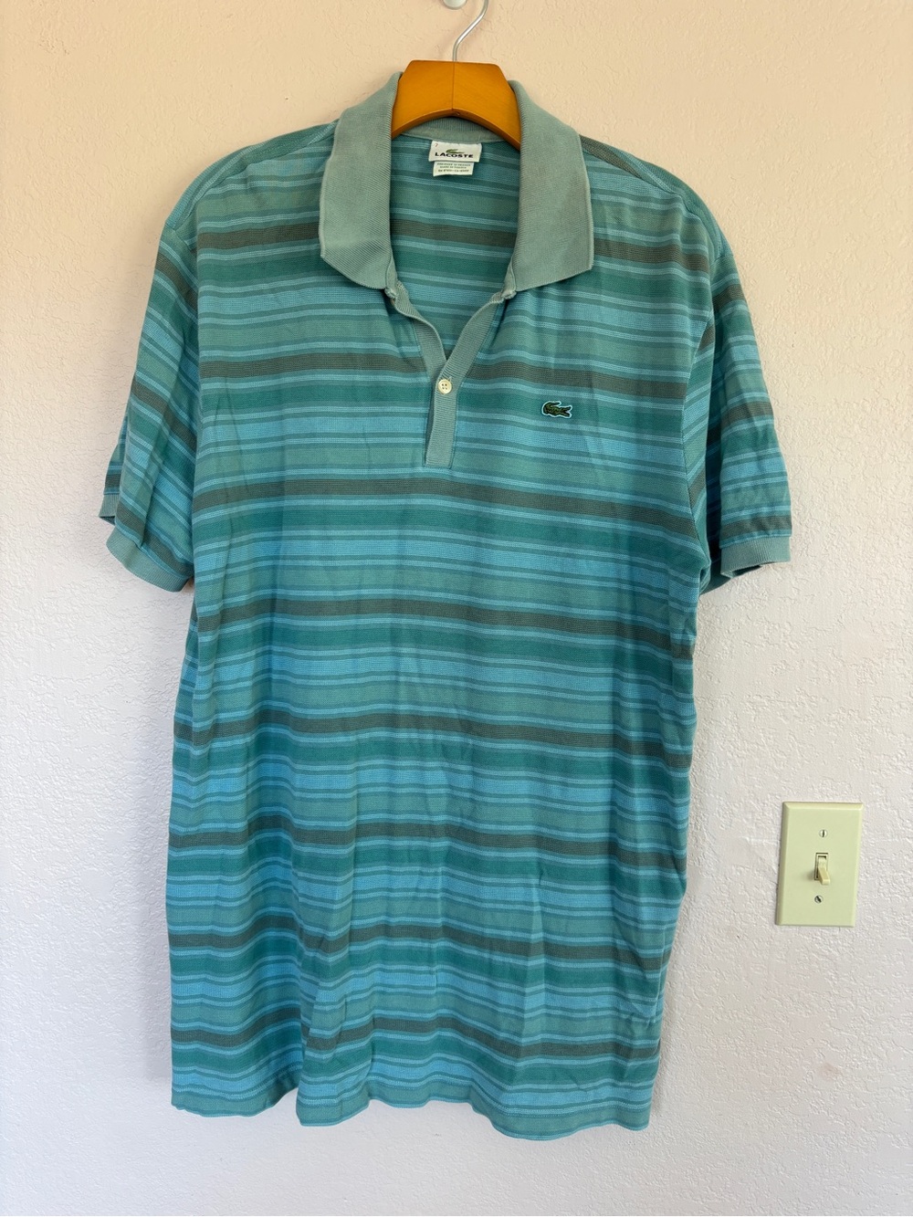 Lacoste Men’s Striped Teal Polo with Contrast Collar size 7